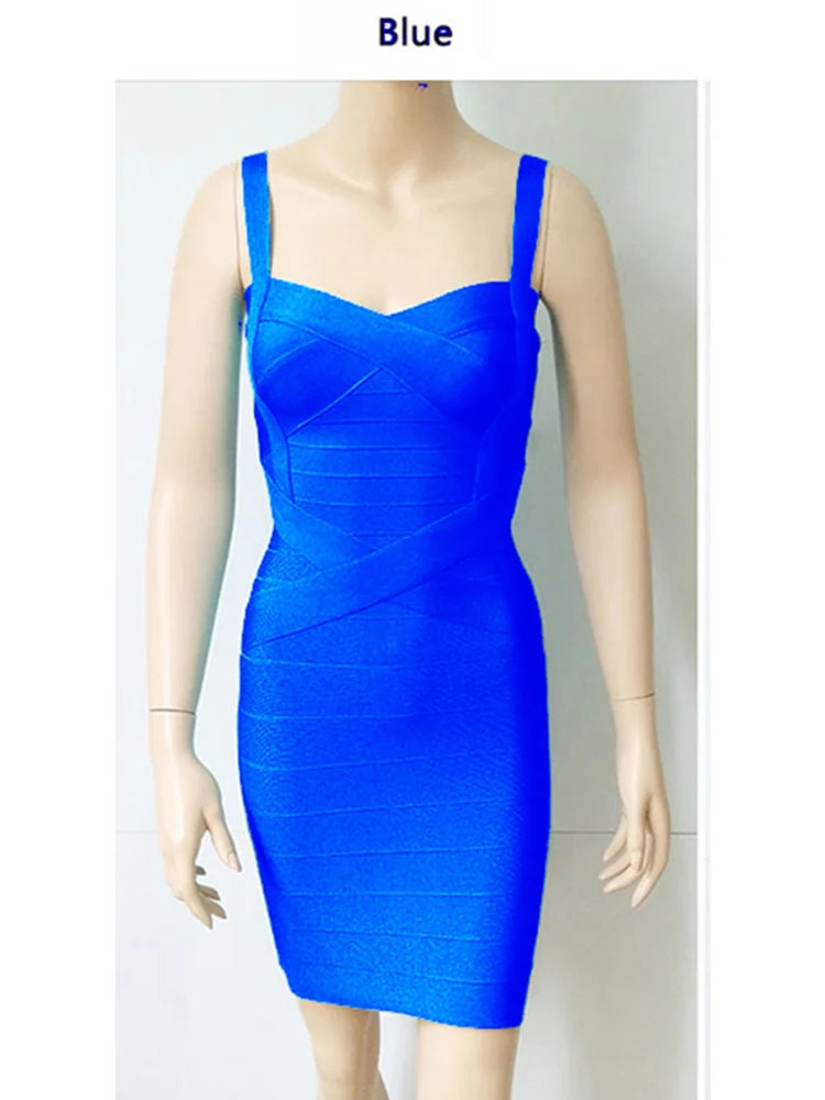 2025 New Women Sexy Spaghetti Strap Rayon HL Elastic Celebrity Bandage Dress Bodycon Mini Club Evening Party Dresses Drop Ship