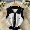 Mini Dress Women Dresses Vests Knitted Vestidos Bodycon Streetwear Polo Neck Sleeveless Single Breasted Splice Y2k Elegant Work