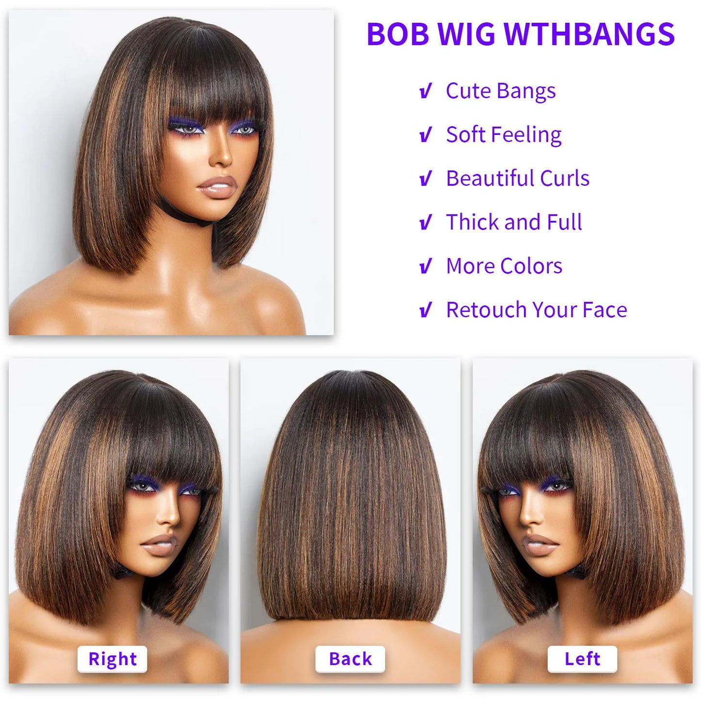 250% Density Straight Bob Wig Human Hair  Wigs with Bangs 2x1 Closure HD Lace Layered Cut Wig Bob Short Wigs Minimalism