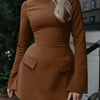 Dulzura Long Sleeves Zipper Bodycon Mini Dress With Pocket Solid Elegant Outfit Office Streetwear Women’S Autumn Winter Clothes