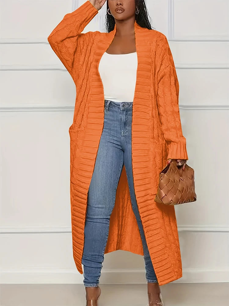 Plus Size Fall and Winter New 2023 Women's Solid Color Cardigan, Casual Knit Cardigan with Pockets Commuter Style Sweater XL-5XL