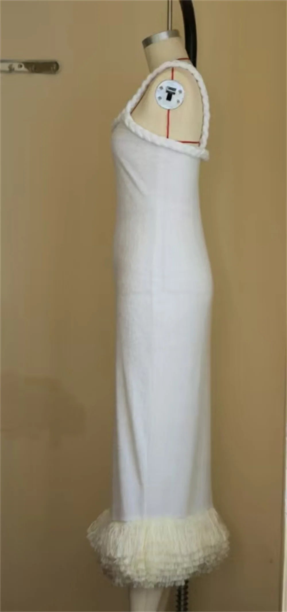 Fashion Yellow Tassel Knitted Sling Midi Dress for Women 2024 Sexy Backless Sleeveless Summer Beach Party Lady Robes