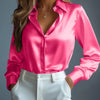Women's Satin Shirts Elegant Plain Long Sleeve Blouse Office Lady Button-Up Shirt Top Female Crew Neck Shirts Blouse 2025 Autumn