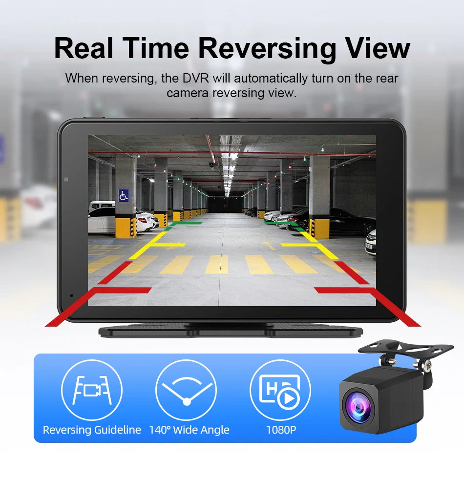 Jansite 7" Car DVR 2.5K Dash cam Wireless Carplay Android Auto Front and Rear Camera Dashboard Driving Recorder Dual Lens Wifi