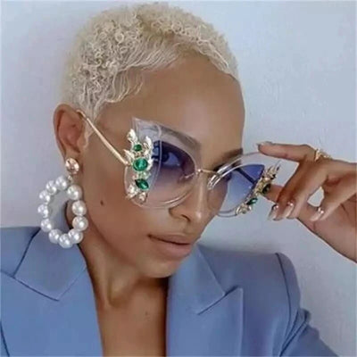 Luxury Diamond Cat Eye Sunglasses Women Fashion Oversized Butterfly Sun Glasses Female Steampunk Goggles Eyewear Shades Oculos