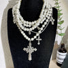 Goth Rose Flower Imitation Pearl Bead Cross Pendant Necklace for Women Multilayer Pearl Chains Aesthetic Vintage Luxury Jewelry