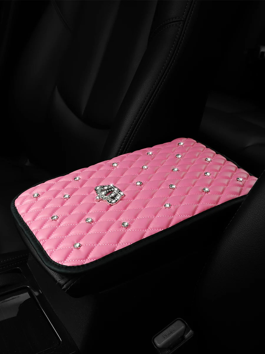 1 PU soft Comfort diamond-encrusted Crown Car armrest cushion Car accessories interior for both men and women