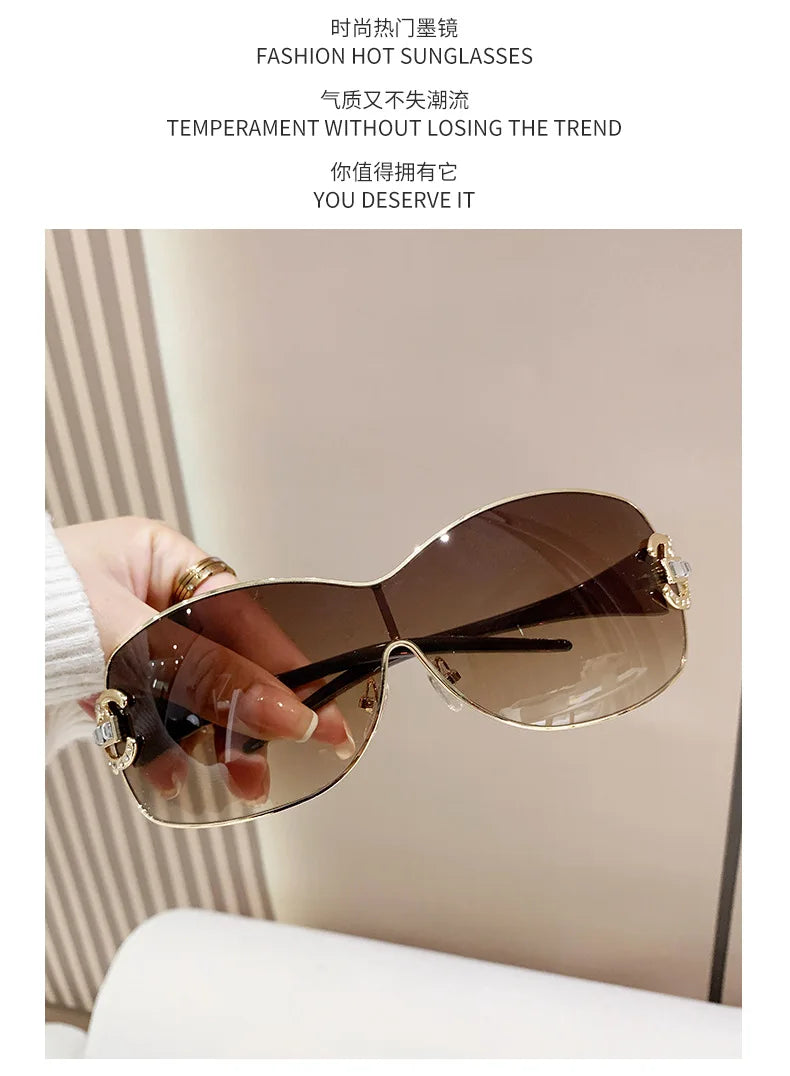New Fashion Y2K Sunglasses Women's Integrated Surround Sun Glasses Retro Brand Designer Women Eyewear UV400 Oculos De Sol