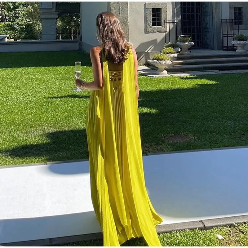 Strapless Ribbon Maxi Dress Women Elegant Sleeveless Backless Pleated Party Dresses Female 2025 Summer Sexy Lady Evening Vestido