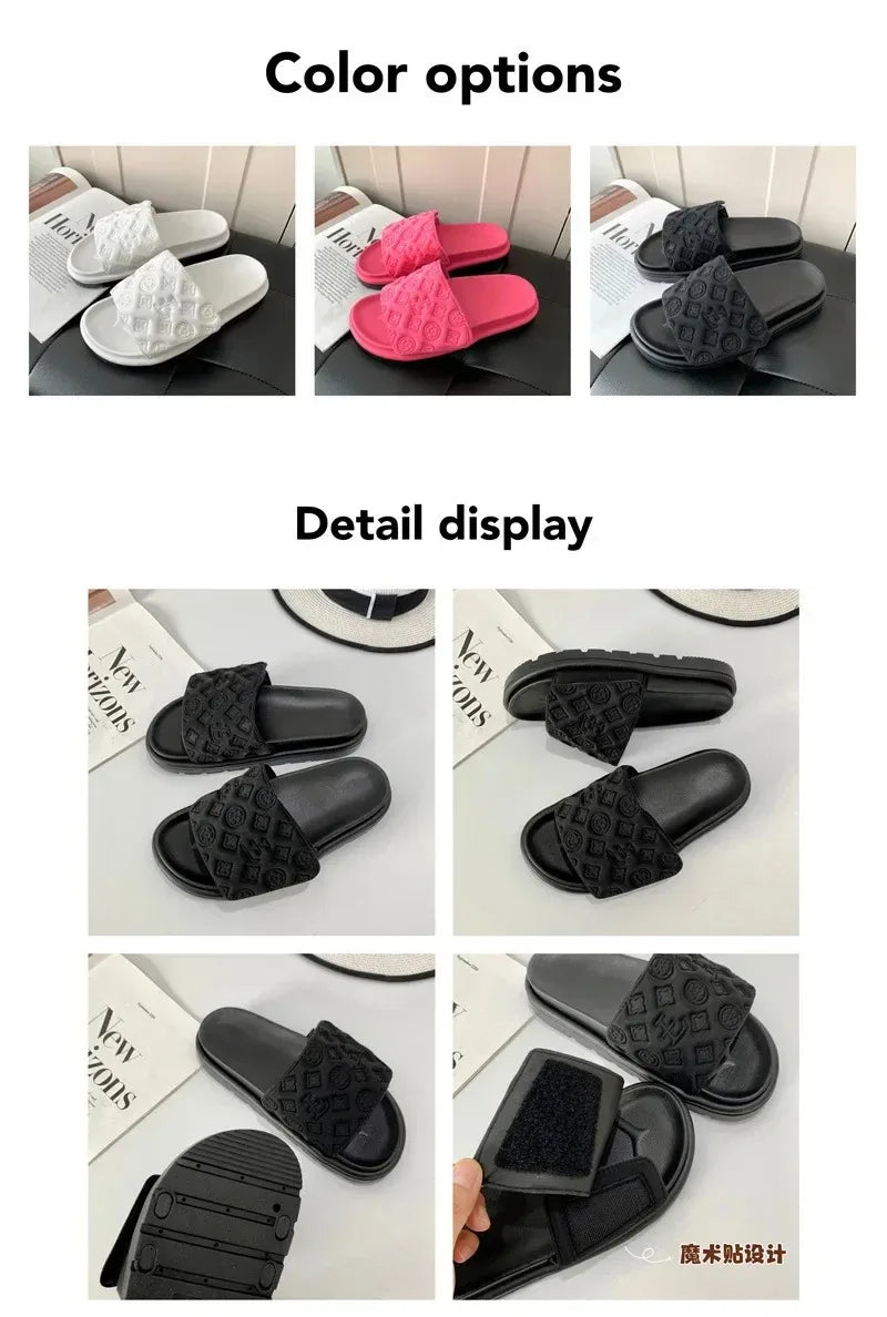 Ladies Magic Sticker Flat Slippers 2025 Summer New Designer Luxury Sandals for Women Elegant Home Flat Slippers Zapatos De Mujer