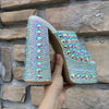 Luxury Handmade Full Rhinestones Platform Wedges Women Slippers Sandals Fashion Summer High heels Mules Slides Chunky Shoes