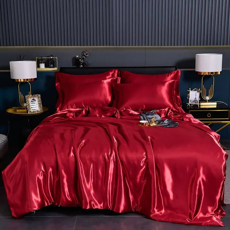 Luxury 100% Silk Bedding Set with Duvet Cover Set Double King Queen Size Bedding Cover Kit 4pcs Bed Cover Bed Linen Sets