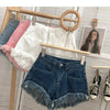 ITOOLIN Women Vintage Tassels Denim Shorts Button Loose High Waist A-line Jean Shorts Casual Women Office Trousers Streetwear