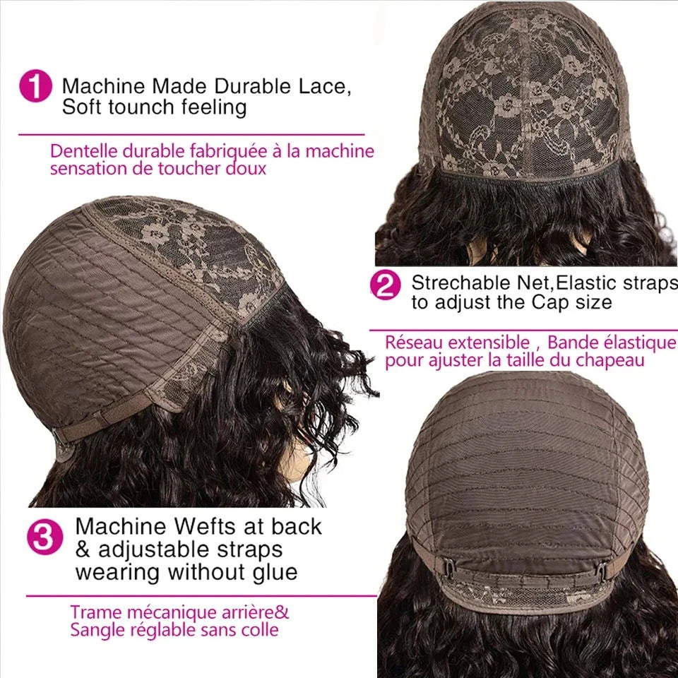 Fringe Bang Wig With Deep Wave Human Hair Water Wave Natural  Deep Curly Brazilian Hair Wigs 180% Density For Women