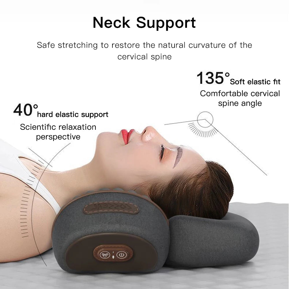 Neck Massager Pillow Cervical Orthopedic Pillow Lifting Traction Relax Hot Compress Vibration Massage Neck Pain Relief