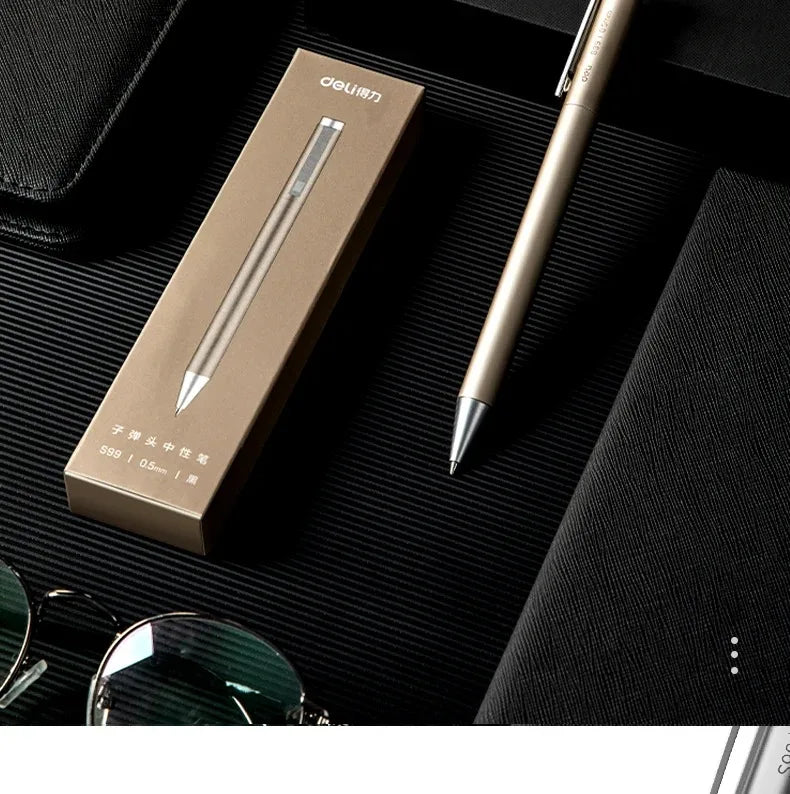 DELI Metal Sign Pen 0.5mm Gel Ink Pens Golden Silver Color Metallic Writing Pen Office Supplies