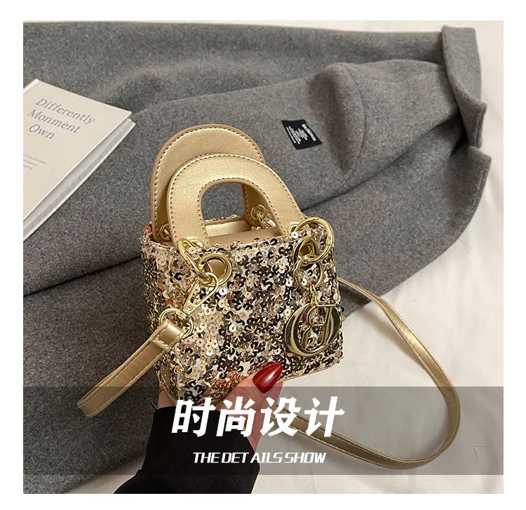 Sparkly Glitter Mini Evening Bag for Women, Designer Crossbody Shoulder Purse, Luxury Party Wedding Clutch, Unique Boutique Gift