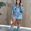 FAGADOER Fashion Button Long Sleeve Denim Mini Dress Women Turndown Collar Pocket with Leg Cover Clothing Female Cowboy Vestidos