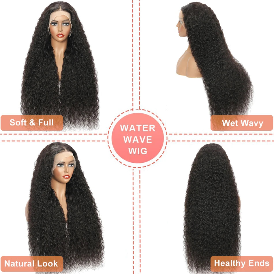 360 Lace Front Wig Human Hair Water Wave Invisi Strap Snug Fit 360 Transparent Lace Frontal Wigs Pre Cut Lace Wig Bleached Knots