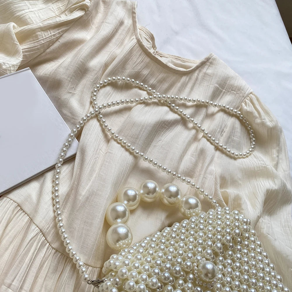 2024 Newest Handmade Pearl Knitting Evening Handbag Luxury Women's Snall Crossbody Bag High-end Hand-Woven Elegant Clutch Purses