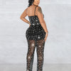 HBLL Women Club Outfits Spaghetti Strap Bodycon Jumpsuits Sparkly Rhinestone Romper Birthday Night Out One Piece Clubwear