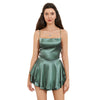 Women Solid Color Cami Playsuits Cowl Neck Sleeveless Short Jumpsuits Summer Cross Tie-Up Backless Satin Romper Clubwear