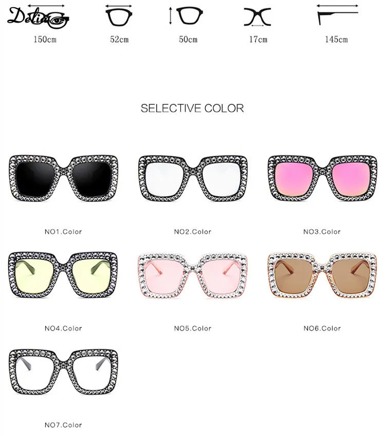 Glitter Women Sunglasses Brand Design Flash Square Shades Mirror Female Sun Glasses Bezel Bling Rhinestones