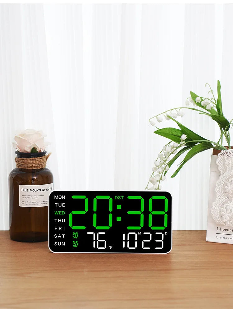 LED Digital Wall Clock Temperature Date Week Display Table Alarm Clocks Voice Control Electronic Clock Brightness Adjustment