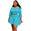 Customized Plus Size Women's Set Long Sleeve Slash Neck T-Shirt and Shorts 2025 Summer Ruched Two 2 Piece Set Outfits Tracksuit