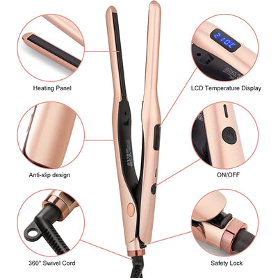 3/10 Inch Pencil Flat Iron Small Flat Irons for Short Hair Beard and Pixie Cut Mini Ceramic Tourmalin Hair Straightener