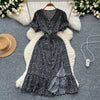 Summer Pleated Women Buttons Dresses Casual Beach Holiday Short Sleeve V Neck Woman Midi Dress Bohemian Mujer Vestidos