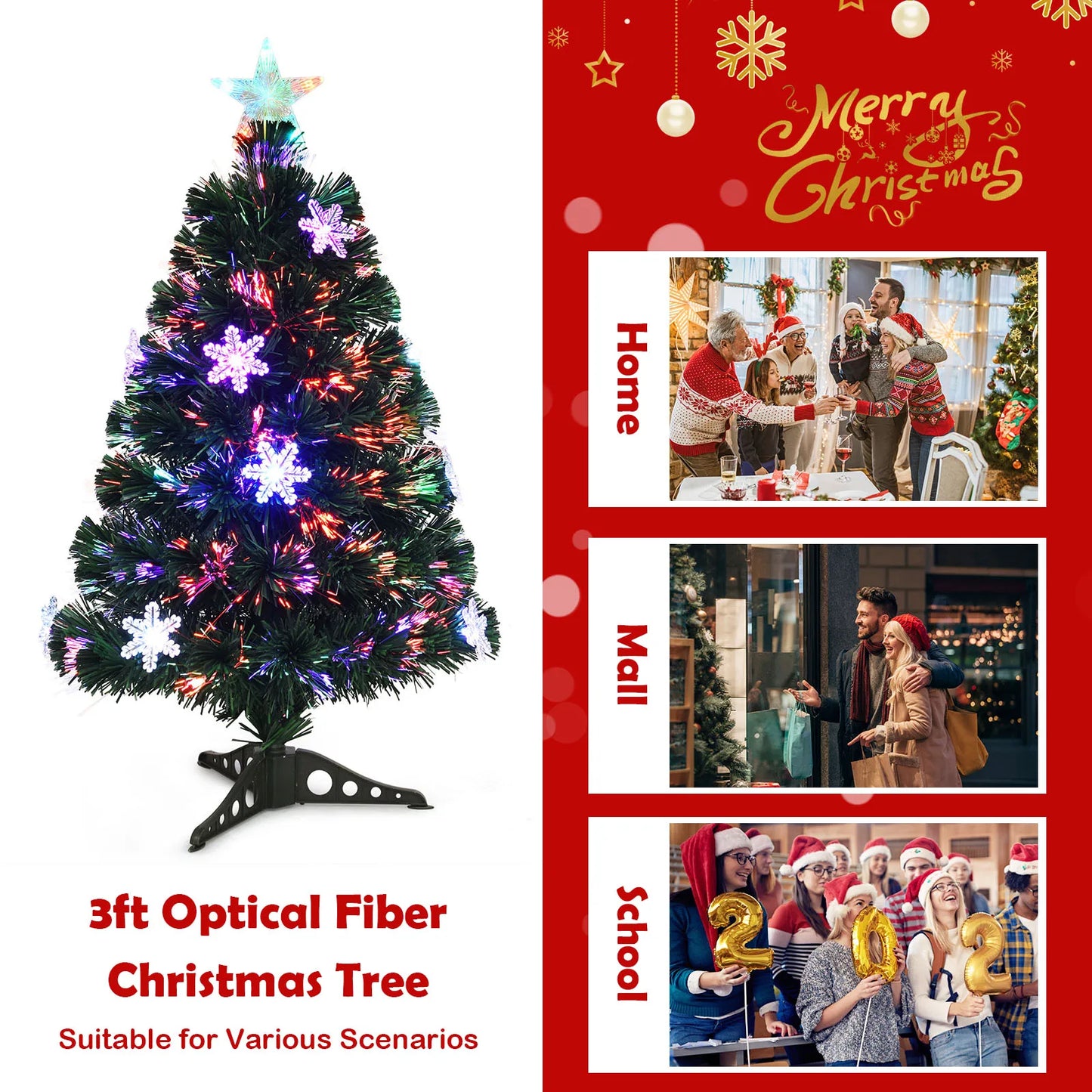 3/ 4/ 5/ 6 FT Fiber Optic Artificial Christmas Tree Pre-Lit Christmas Tree, Xmas Full Tree, Xmas Holiday Decor for Office, Home