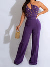 Women Jumpsuits Sexy One Piece Sleeveless Slim Fit Overalls Backless Wide Leg Long Pants Tight Waist Belt Rompers Elegant Splice