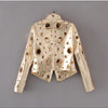 Lautaro Runway Cut Out Short Faux Leather Jacket Golden Rivet Cool Stylish Designer Clothes Women European American Fashion 2022