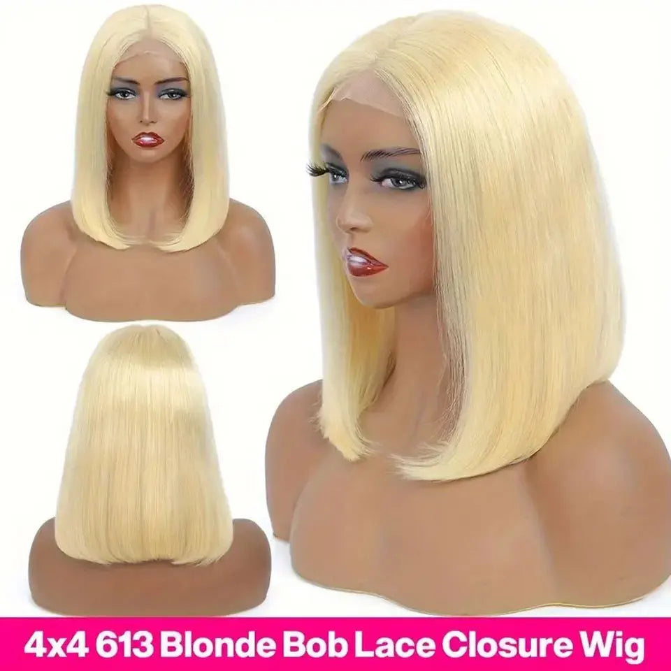 613 Blonde Bob Wig Human Hair 13x4 Transparent Lace Front Wigs Human Hair Pre Plucked with Baby Hair 8-16 Inch Short Bob Wigs