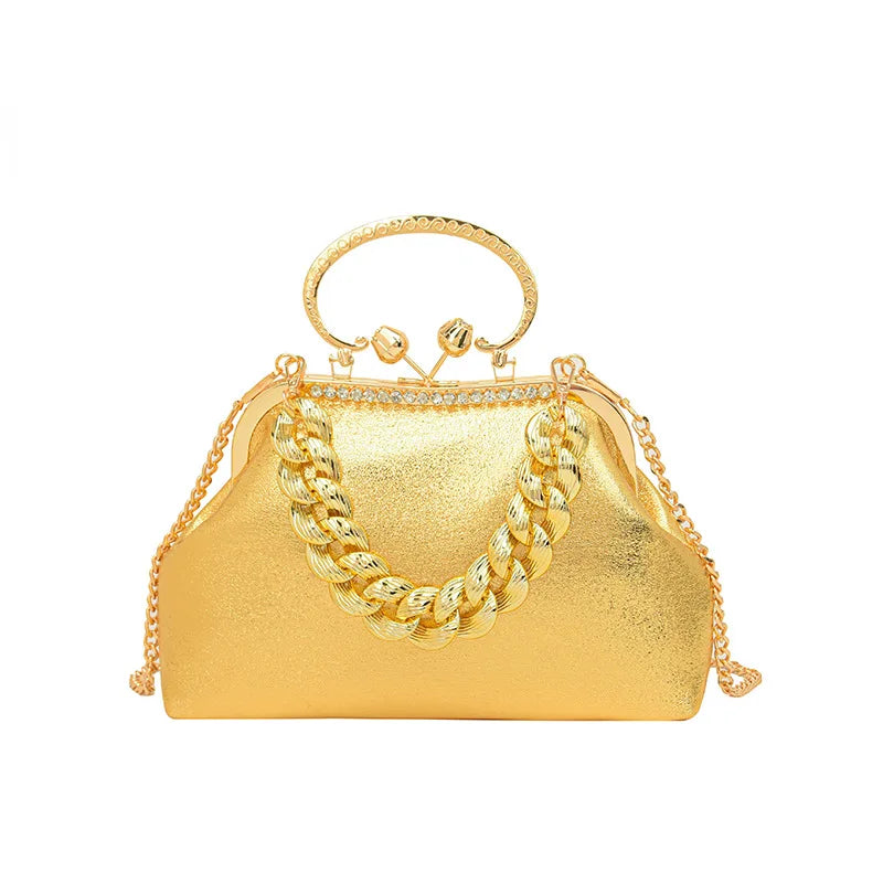 2024 Luxury Women Gold Green Chain Messenger Bags PU Leather Shoulder Bags Shell Clip Designer Handbag And Purse Wedding Clutch