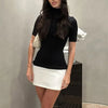 Tossy Summer Female Contrast Mini Dress Casual High Waist Short Sleeve Sexy Skinny Patchwork Bodycon Dress Women's Mini Dress