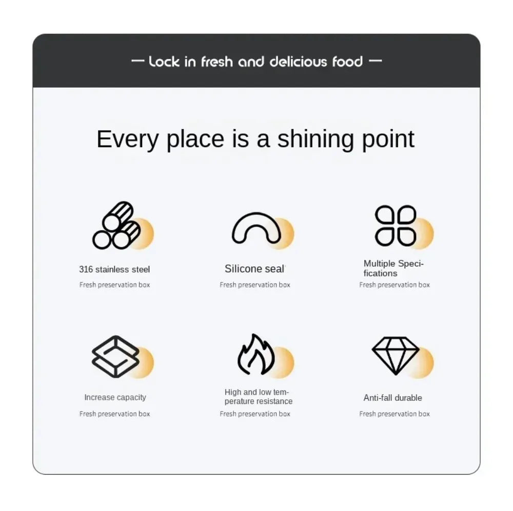 Stainless Steel Camping Lunch Box Sealed Leak-proof Bento Box Microwave Suitable Large Capacity Refrigerator Freezer Storage Box