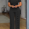 Znaiml Women Elegant Long Jumpsuits for Party Summer Short Sleeve Buttons Solid Color Wide Leg Pants Rompers One Pieces Overalls