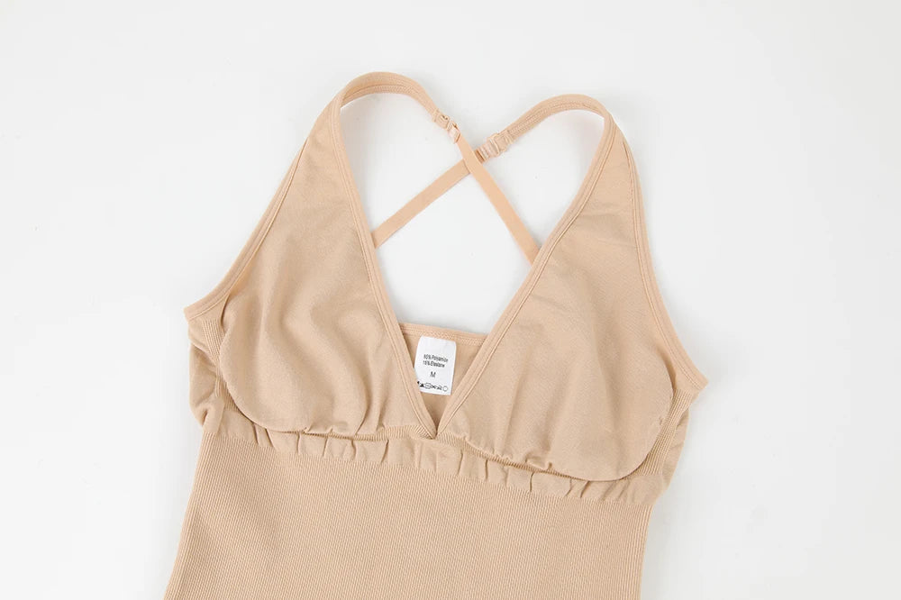 Sexy Sleeveless Bodycon Jumpsuit Women Fashion Camisole Top Abdomen Control Bodysuit Party Hotel Streetwear Outerwear Shapewear