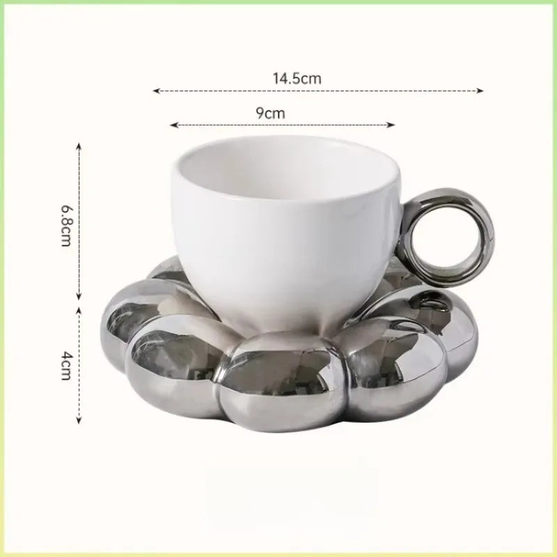 6oz Sunflower Coffee Mug Aesthetic Ceramic Cloud Cup Decorative Saucer Afternoon Tea Water Cup Office Decor Home Mug Drinkware