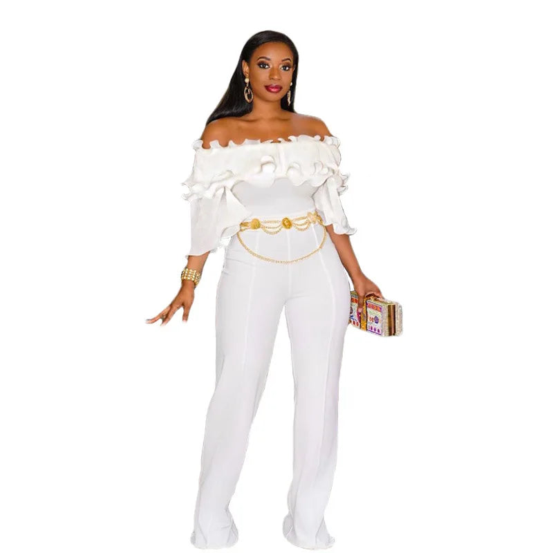 Party Jumpsuit for Women Slash Neck Solid High Waist Irregular Off Shoulder Suit Jumpsuit Bodysuits One Piece Playsuits Overall