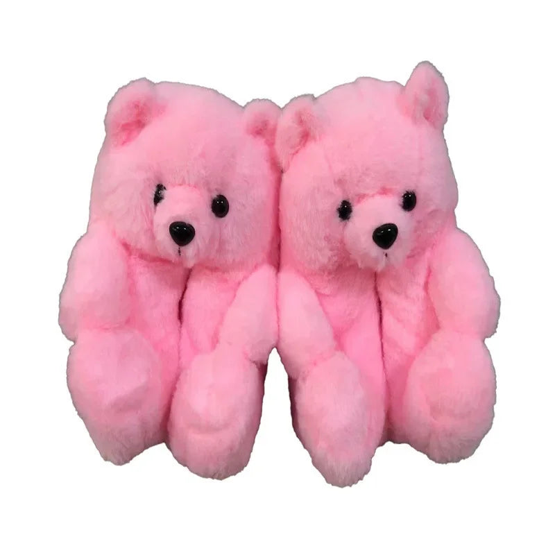 Cute Teddy Bear Plush Winter Slippers Wrapped in Heels Fun Indoor Floor Shoes Women's Gift Warm and Soft Cartoon Plush Animal Sl