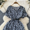 Summer Pleated Women Buttons Dresses Casual Beach Holiday Short Sleeve V Neck Woman Midi Dress Bohemian Mujer Vestidos