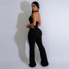 CM.YAYA Women V-Neck Backless Straight Sleeveless Flare Jumpsuits 2025 Summer Hollow Out Sexy One Piece Set Streetwear Outfits