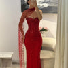 Sansa Customized Red Mermaid Glitter Strapless Prom Dresses Floor-Length Backless vestidos de festa