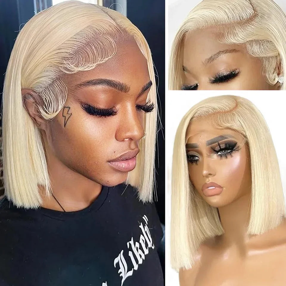 200 Density Blonde Straight Bob Wig HD Transparent Lace Pre Plucked Human Hair Wig 13x4 13x6 Lace Frontal Wig For Black Women