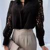 Women's Blouse White blank Elegant V-neck Lace Sleeve Cut-out Patchwork Office Commuter Black Shirt For Female