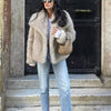 TRAF 2024 Woman Autumn Winter Faux Fur Coat Plush Fluffy Women's Jacket New in Outerwears White Red Gray Black Wool Blends Coats