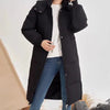 EVNISI Women Casual Thicken Warm Hooded Long Coat Long Sleeve Down Coat Zipper Pocket Parkas Women Office Coat Autumn Winter